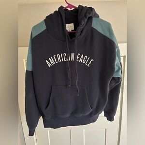 American Eagle Outfitters Men's Dark Blue and Teal Hoodie
